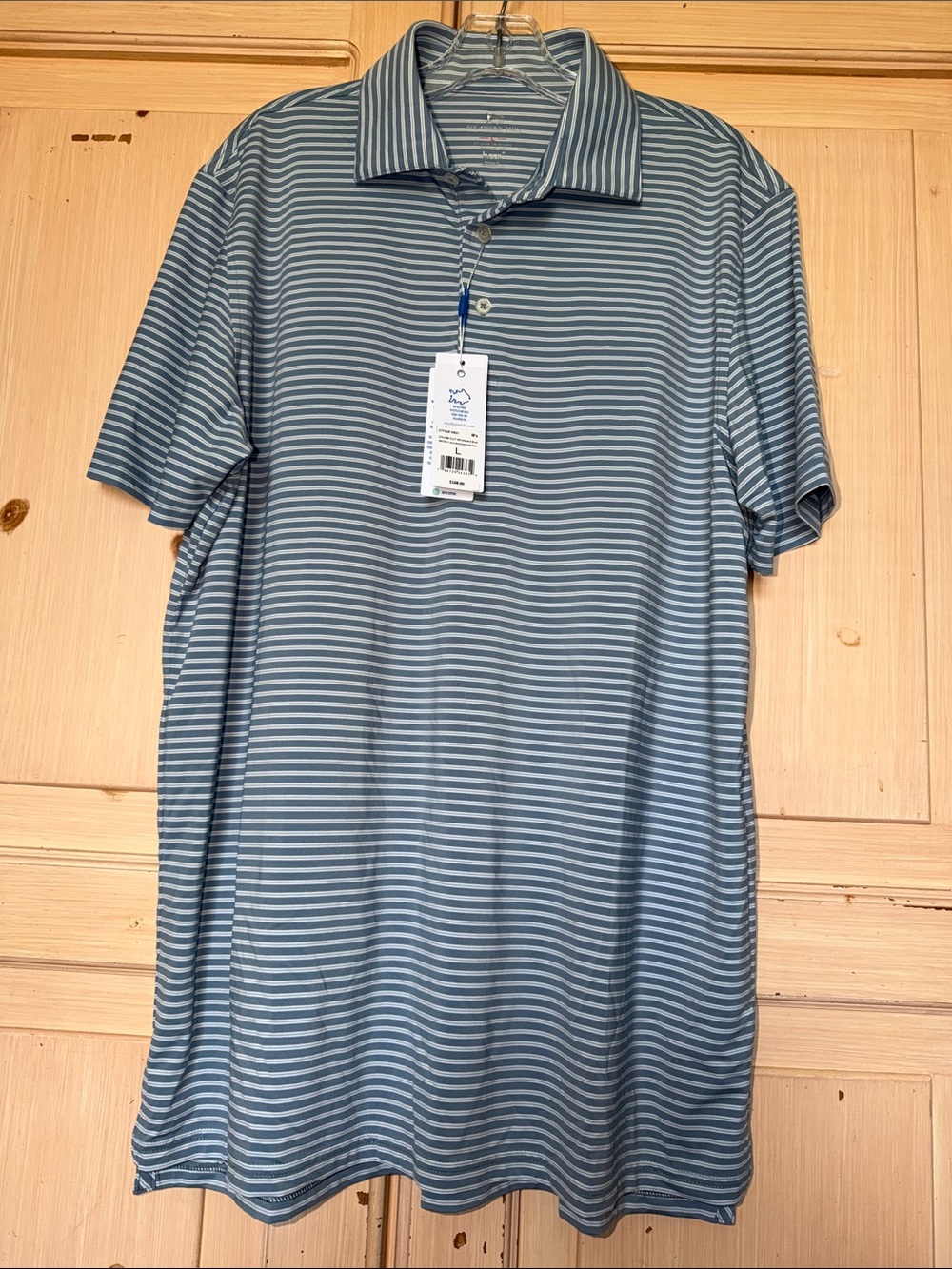 Southern Tide Light Blue and White Striped Polo